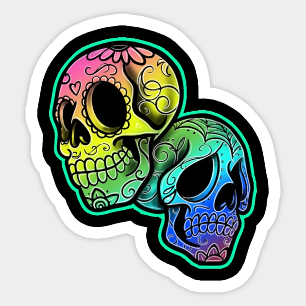 day of the dead skulls Sticker by Squatchyink